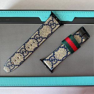 Luxury Apple Watch Band Designer Classic Cyan Leather 38mm 40mm 42mm 44mm Black